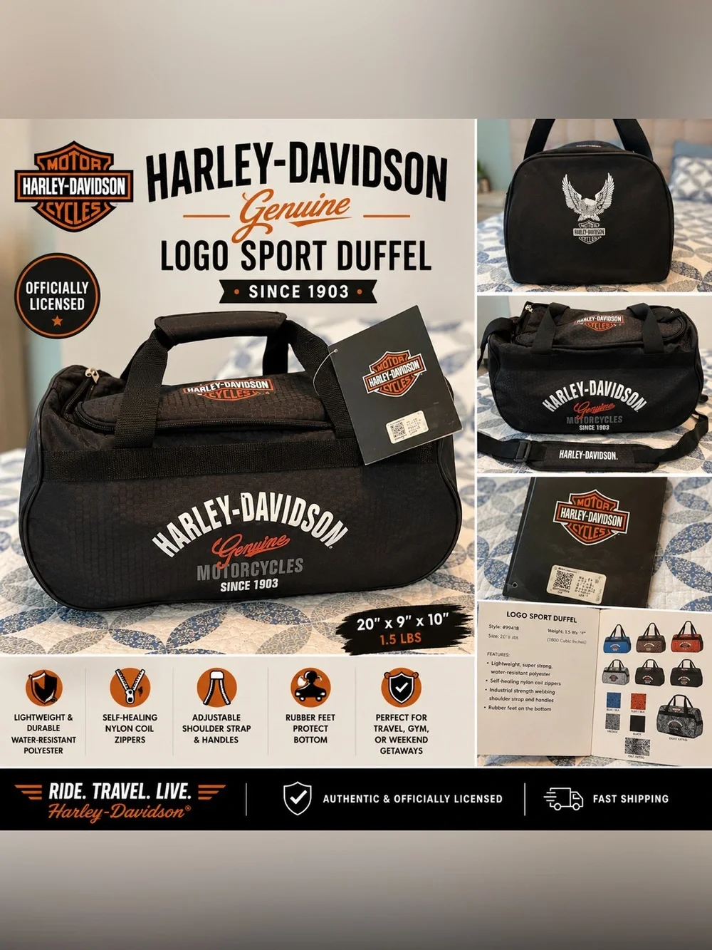 Harley-Davidson Black Duffel with White & Orange Logo